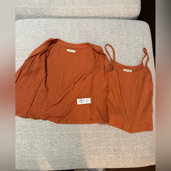 Madewell Rust Ribbed Short-Sleeve Button Cardigan Set - Picture 3 of 8